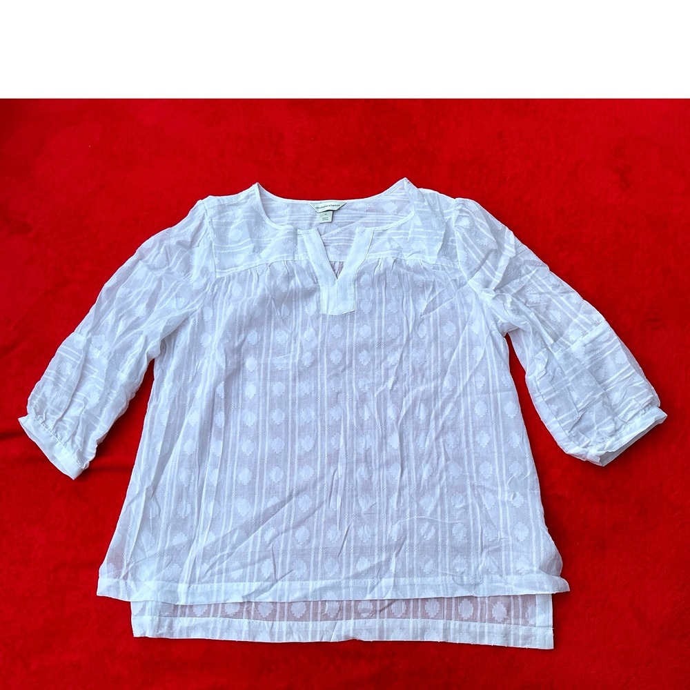 Christopher & Banks Peasant Blouse Womens XL White Excellent Dobby 3/4 Sleeve‎